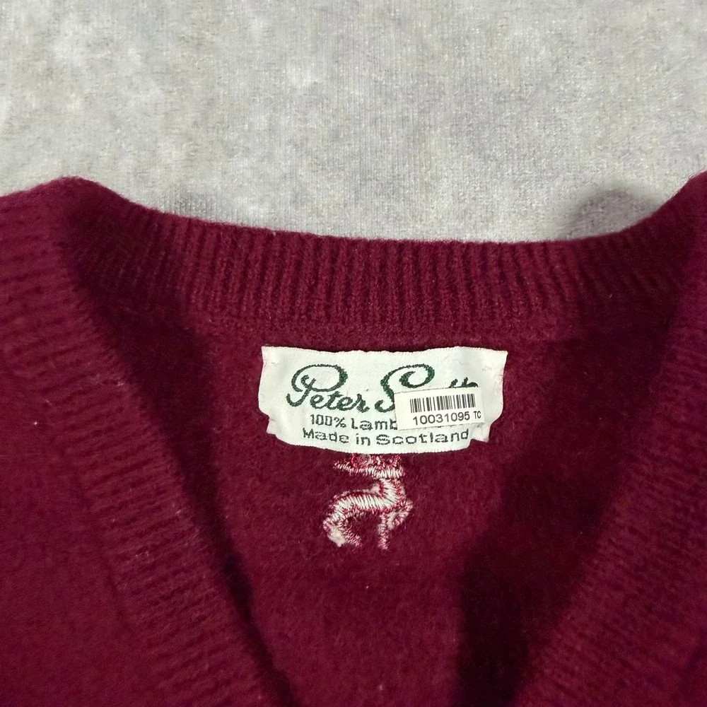 Vintage Peter Scott Lambswool V-Neck Sweater Burgundy Old Reunion Golf Club